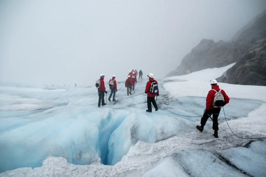 Guided glacier hike on Folgefonna glacier in Hardanger, Norway