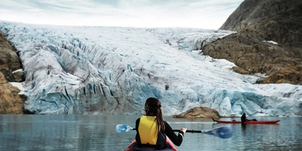 Glacier kayaking on Møsevatnet near Folgefonna, Norway