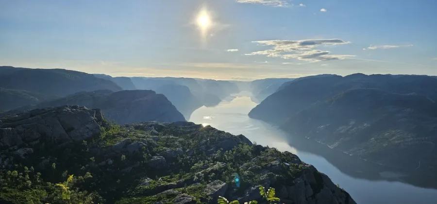 Morning sun on Pulpit Rock above Lysefjord, Norway