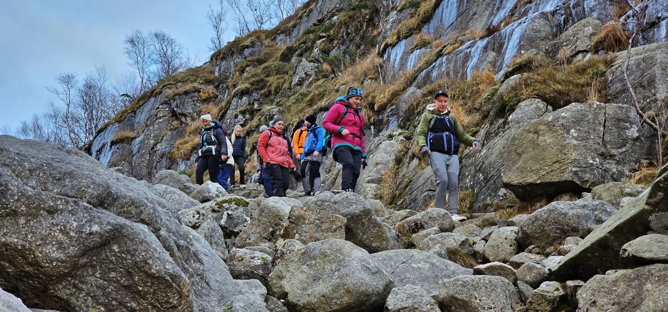 Corporate group hiking at Preikestolen