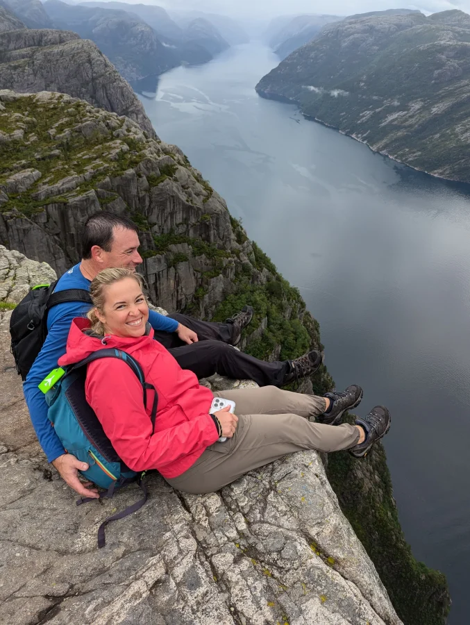 Couple on a private guided hike near Preikestolen in Norway