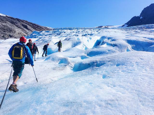 Hiking on Svartisen glacier, Nordland, Norway