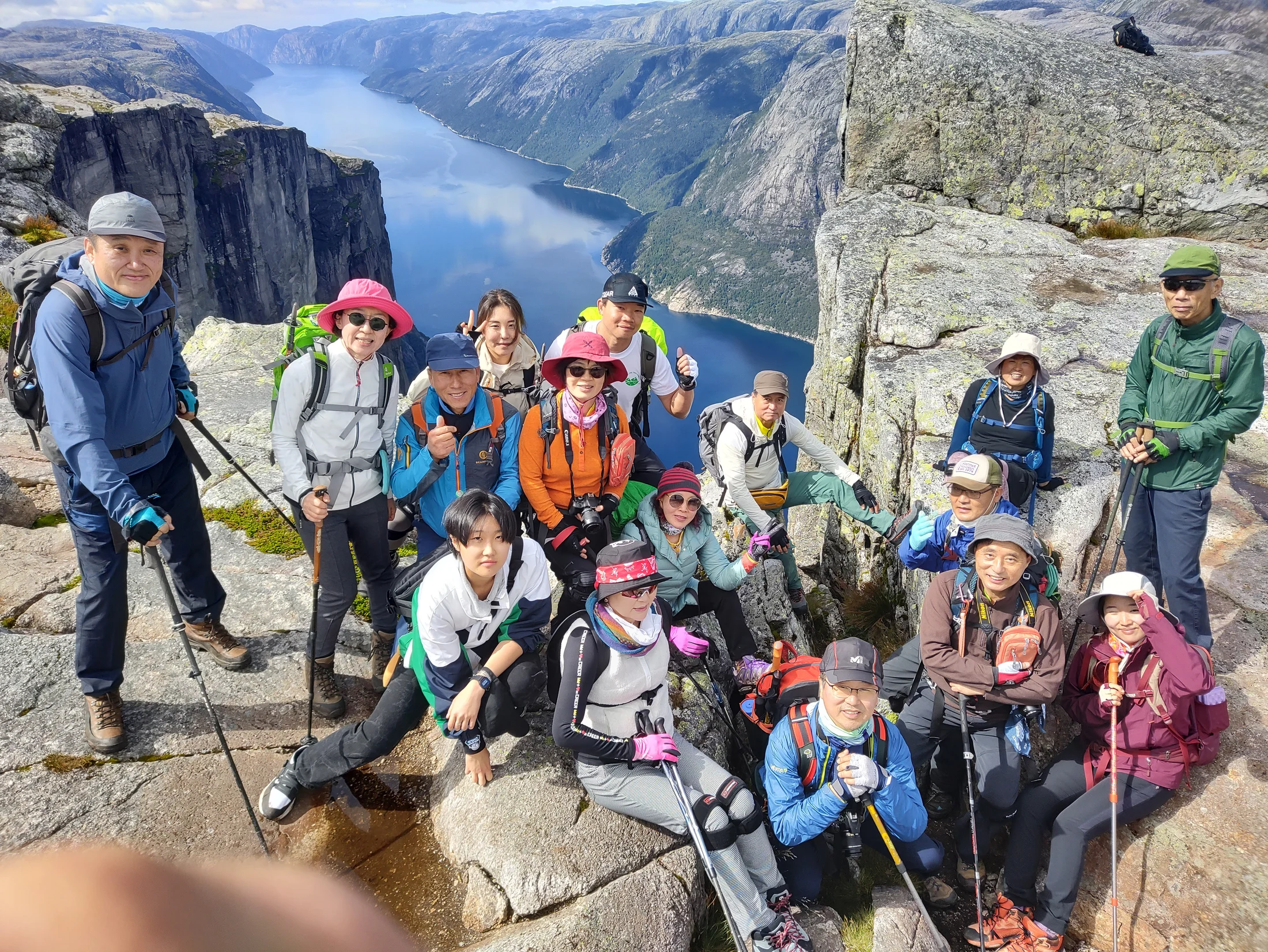 Group from South Korea hiking up Kjerag, Norway