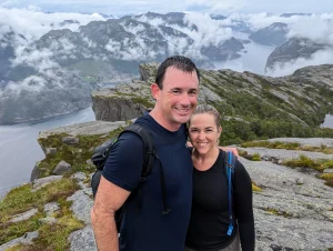 Rebecca and John overlooking Lysefjord near Preikestolen