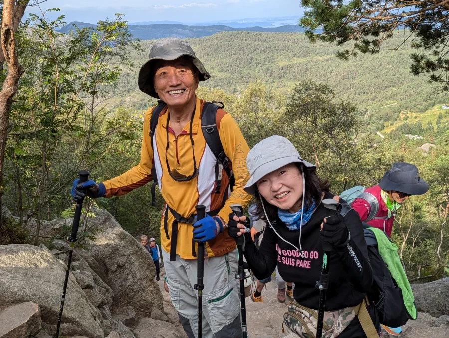 Group from South Korea on a guided hike to Pulpit Rock, Norway
