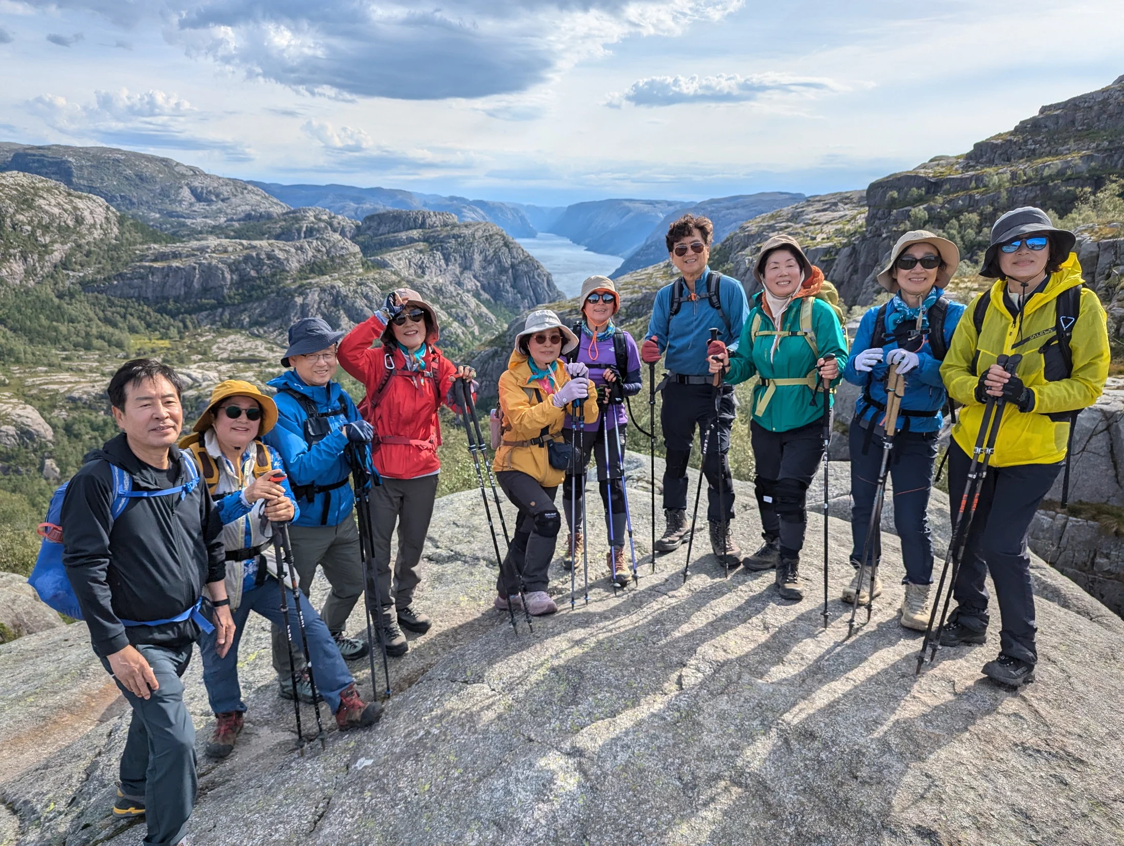 Group from South Korea on a guided hike to Pulpit Rock, Norway