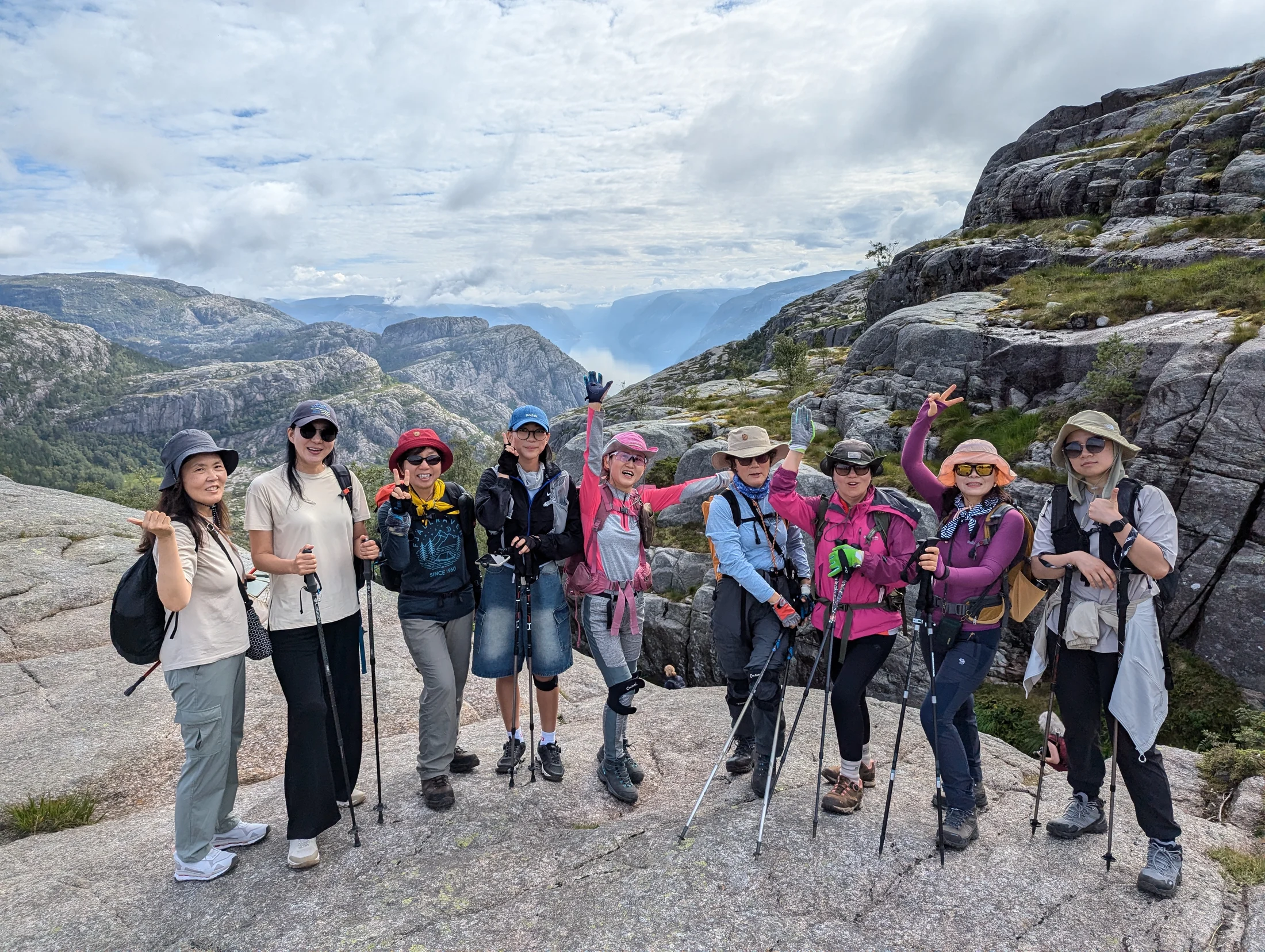 South Korean hiking group on the trail to Pulpit Rock, Norway