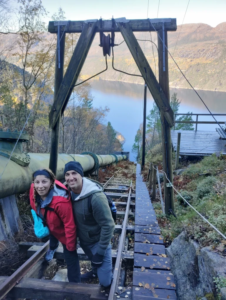 Tom and Tori on their way to Flørli in Lysefjord, Norway